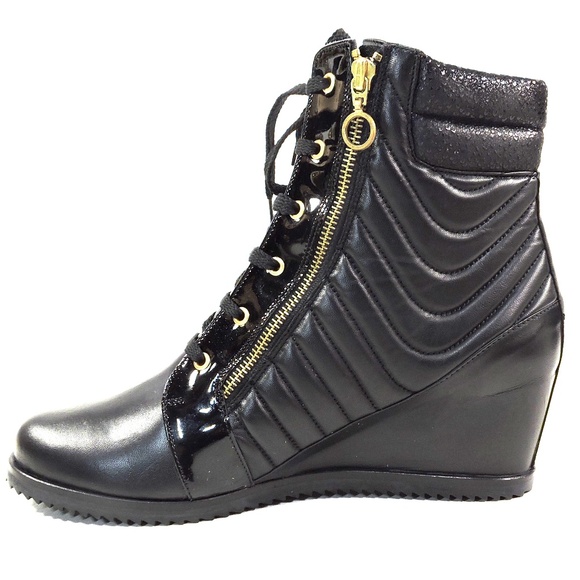 DAVIS CESARETTI 🇮🇹 WOMEN'S BLACK SOFT LEATHER COMFORT WINTER WEDGE BOOTIE - Picture 5 of 8